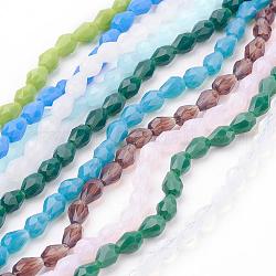 Glass Beads Strands, Imitation Jade Beads, Faceted, teardrop, Mixed Color, 6x4mm, Hole: 1mm