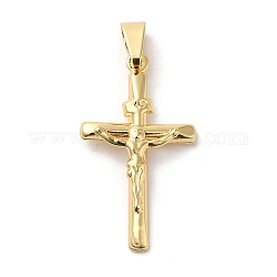 Brass Pendants, Long-Lasting Plated, Lead Free & Cadmium Free, Crucifix Cross Charm, Real 18K Gold Plated, 33x19x3mm, Hole: 8x3mm
