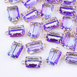 Colgantes de cristal transparente, con fornituras de latón, facetados, Rectángulo, color de ab chapado, la luz de oro, púrpura medio, 17.5x10x6.5mm, agujero: 1.6 mm