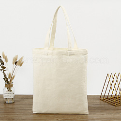 Bolsa de lona en blanco de tela de algodón, bolso de mano vertical para manualidades diy, blanco, 42x34 cm