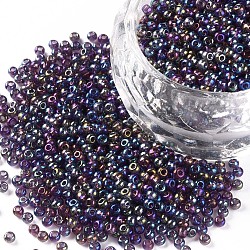 12/0 Grade A Round Glass Seed Beads, Transparent Colours Rainbow, Round, Slate Blue, 2x1.5mm, Hole: 0.9mm, about 3300pcs/50g
