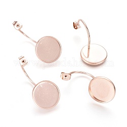 Ion Plating(IP) 304 Stainless Steel Ear Nuts, Friction Earring Backs for Stud Earrings, Flat Round Cabochon Settings, Rose Gold, Tray: 14mm, 33x16x16mm, Hole: 0.8mm
