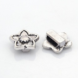 Tibetan Style Alloy Slide Charms, Flower, Nickel Free, Antique Silver, 16x17x6mm, Hole: 2x10mm