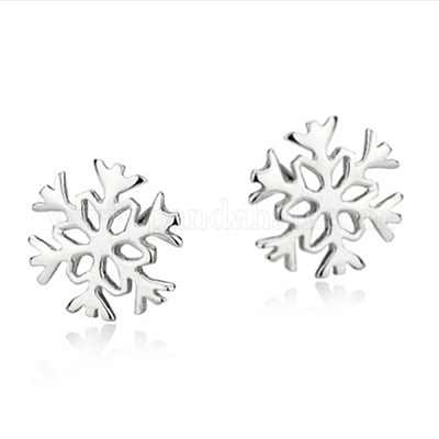Schneeflocken-Ohrstecker aus echtem platiniertem Messing&nbsp;EJEW-EE0002-001-1