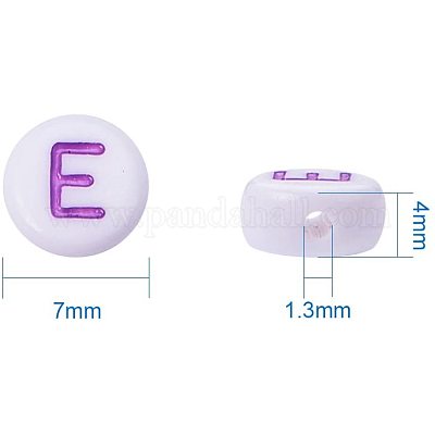 Pandahall 500Pcs Flat Round Vowel Letter Beads 7x4mm with Letter AEIOU  White Acrylic Beads for Jewelry Making