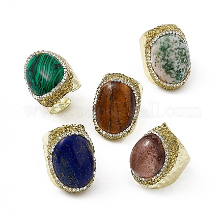 Овальное кольцо-манжета с драгоценными камнями и стразами RJEW-D077-13G-1