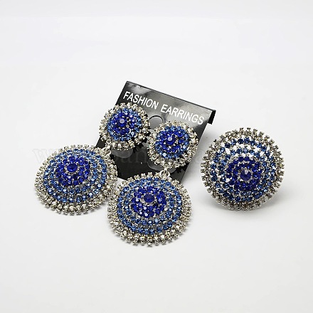 Shiny Platinum Plated Women's Zinc Alloy Glass Rhinestone Diamante Flat Round Jewelry Sets SJEW-L151-02A-1