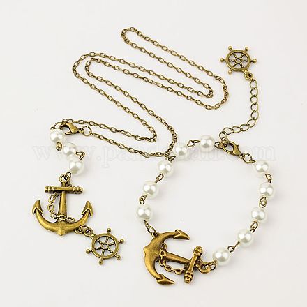 Glass Pearl Jewelry Sets: Necklaces & Bracelets SJEW-JS00537-01-1
