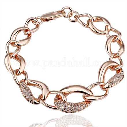 Braccialetti a maglie di catena con cordolo di strass cechi in vera lega di stagno placcata oro rosa BJEW-BB10046-RG-1