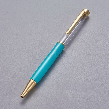 創造的な空のチューブボールペン  内側に黒のインクペンを詰め替えます  DIYキラキラエポキシ樹脂クリスタルボールペンハーバリウムペン作り用  ゴールドカラー  ターコイズ  140x10mm AJEW-L076-A21-1