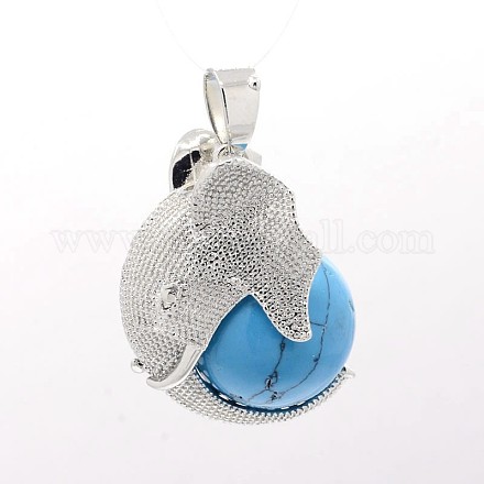 Platinum Plated Brass Elephant Covered with Round Ball Gemstones Pendants G-O037-05-1