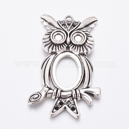 Style tibétain supports pendentif grand hibou cabochon pour Halloween X-TIBEP-768-AS-NR-1
