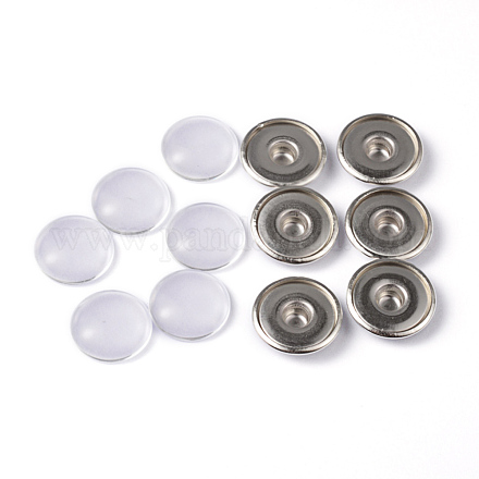 Broche botón de toma de latón broche botones con cabuchones de vidrio transparente BUTT-MSMC002-08-1