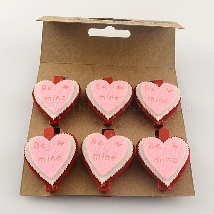 Valentines Ornaments DIY Wood Craft Ideas Photo Wall Decorations Heart with Word Be Mine Wooden Clothespins Postcard Paper Clips X-AJEW-Q078-01-1