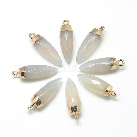 Natural Grey Agate Pointed Pendants G-Q495-08G-1