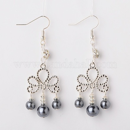 Glass Pearl Round Beads Tassel Earrings EJEW-JE01100-03-1