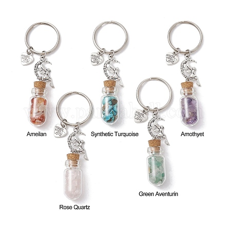 5 porte-clés pendentif bouteille de souhait en verre KEYC-JKC00717-1
