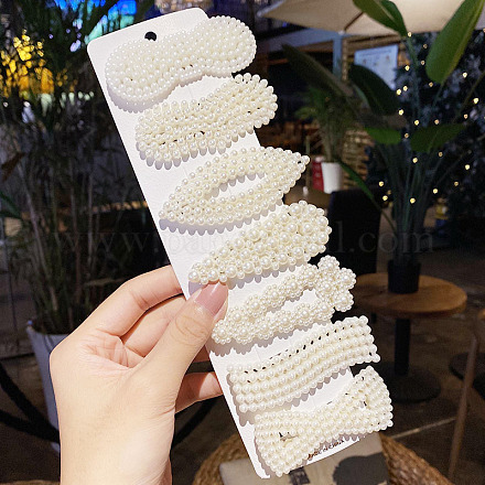 Plastic Imitation Pearl Alligator Hair Clip Sets OHAR-PW0007-05G-1