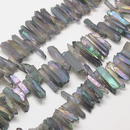 Brins de perles de quartz naturel galvanisées à bande irrégulière G-N0128-51-1