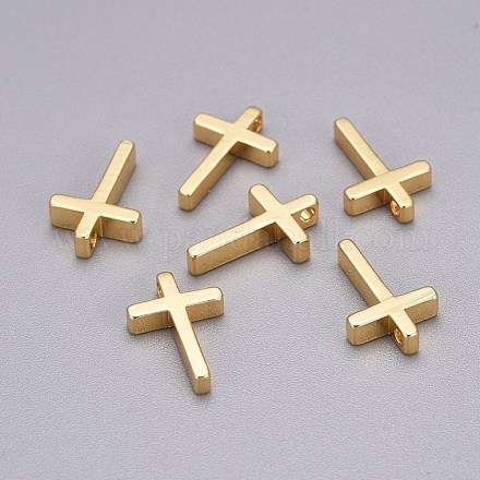 Breloques de petite croix en laiton KK-L189-05G-1