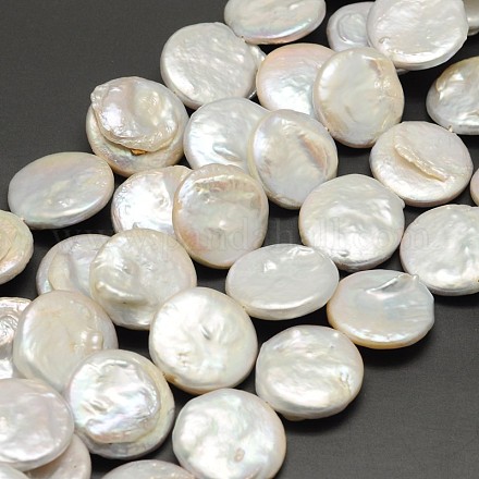 Fili di perle di perle d'acqua dolce coltivate naturali nucleate rotonde piatte PEAR-F001-03-1