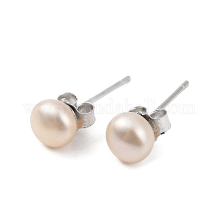 Orecchini a bottone con perle rotonde di perle naturali EJEW-E298-01B-02P-1