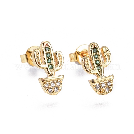 Brass Micro Pave Cubic Zirconia Stud Earrings EJEW-L224-28G-1