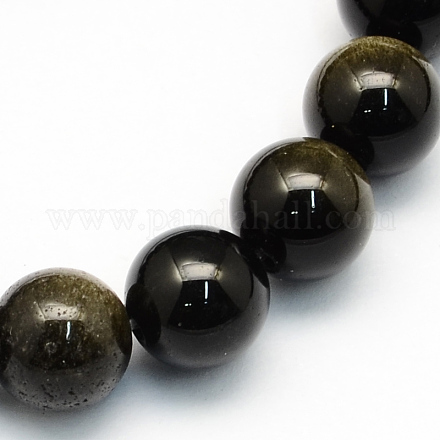 Brillance dorée naturelle perles rondes obsidienne brins G-S157-6mm-1
