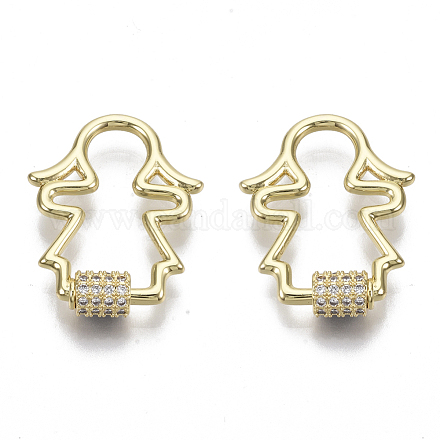 Brass Micro Pave Clear Cubic Zirconia Screw Carabiner Lock Charms ZIRC-T013-07G-NF-1