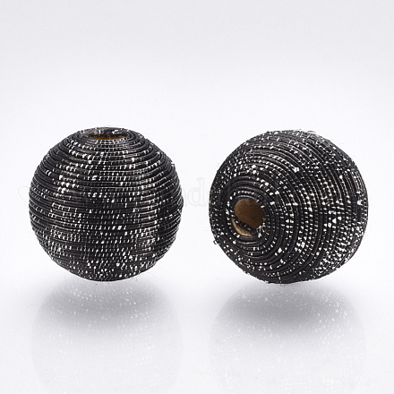 Perles de bois recouvertes de fil de cordon polyester WOVE-S117-18mm-02-1