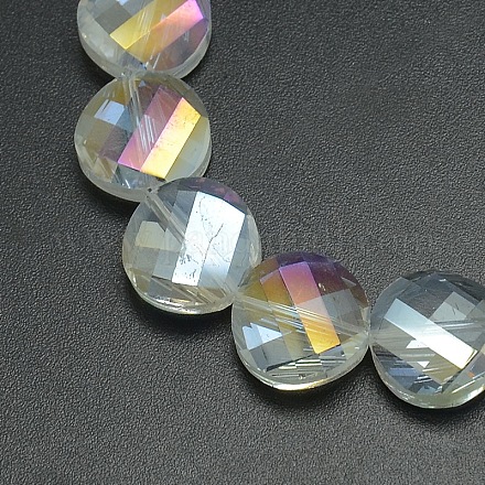 Abalorios de vidrio redondos planos de vidrio electrochapa hebras EGLA-F062A-01-1