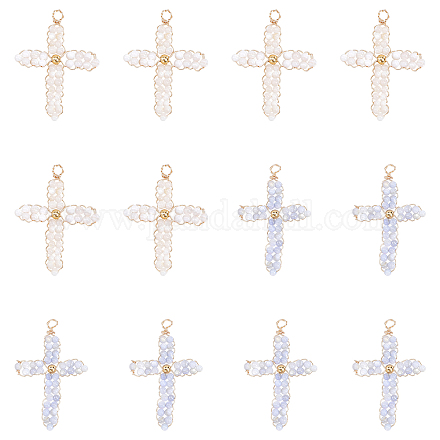 CHGCRAFT 12Pcs 2Colors Shell Beads Cross Shape Charms Natural Freshwater Shell Round Beads Woven Pendants Cross Charms for DIY Necklace Bracelet Jewelry Making Supplies FIND-CA0006-96-1