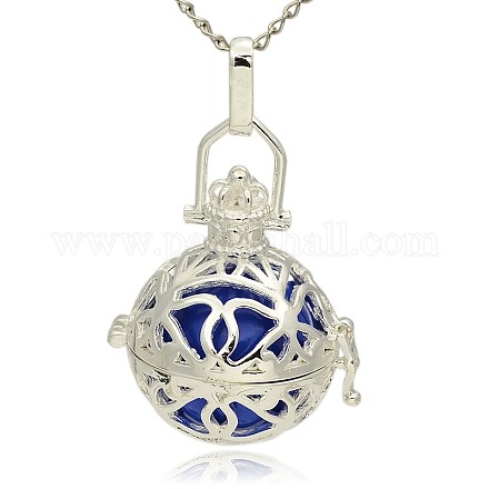 Silver Color Plated Brass Hollow Round Cage Pendants KK-J240-03S-1