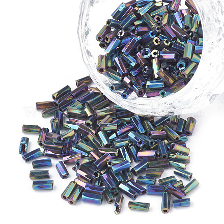 ガラスツイストビューグルビーズ  メタリックカラー  スチールブルー  4.5~5x1.5~2mm  穴：0.8mm  約450 G /袋 SEED-S018-01-1