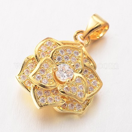 Flower Brass Micro Pave Cubic Zirconia Charms ZIRC-I014-32G-FF-1