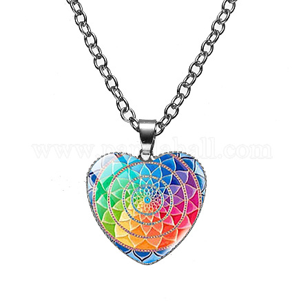 Coeur en verre avec collier pendentif fleur de mandala MAND-PW0001-07E-1