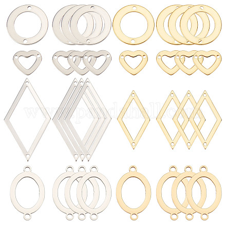 SUNNYCLUE 1 Box 32Pcs 4 Styles Heart Connector Charm Hollow Charms Stainless Steel Geometric Oval Rhombus Ring Charm Link Charm for Jewelry Making Charms DIY Bracelet Necklace Crafts Women Adults STAS-SC0005-06-1