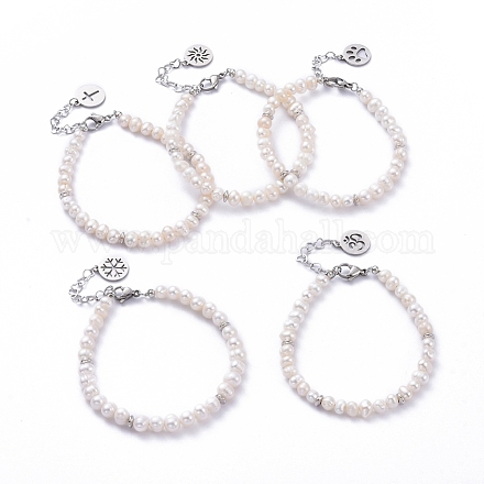 Natürliche kultivierte Süßwasserperlen Perlen Armbänder BJEW-JB05257-1