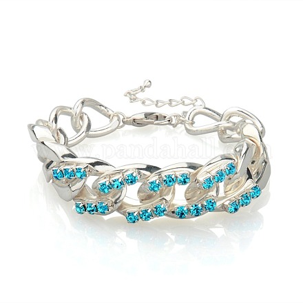 Zircone bleu solitaire lien trottoir bracelet BJEW-PJB793-2-1