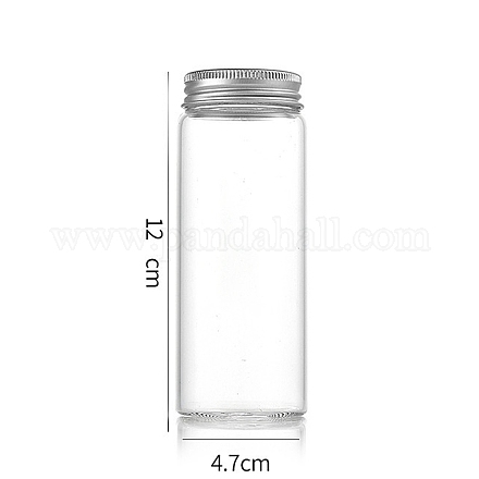 コラムガラススクリュートップビーズ貯蔵チューブ  アルミニウム製の口が付いた透明なガラス瓶  銀  4.7x12cm  容量：150ml（5.07fl.oz） CON-WH0086-094G-01-1