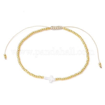 Braccialetti con perle naturali e semi intrecciati BJEW-JB09722-05-1