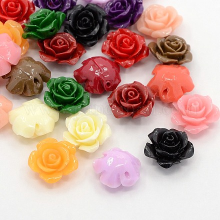Synthetic Coral 3D Flower Rose Beads X-CORA-A005-14mm-M-1