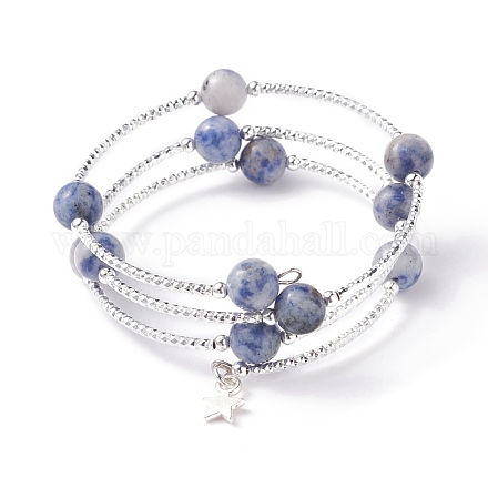 Bracelet jonc enroulé avec perles rondes en jaspe bleu naturel BJEW-TA00034-01-1