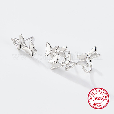 925 серебряные серьги-гвоздики с родиевым покрытием и каффом в форме бабочки EO1060-1-1