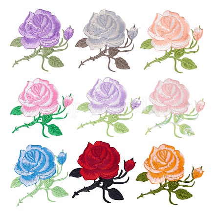 Arricraft 9 Paar bestickte Applikations-Patches mit Rosenblüten in verschiedenen Farben PATC-HY0001-13-1