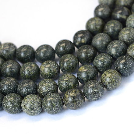 Fili di perline rotonde di pietra naturale a forma di serpentino / pietra verde G-E334-10mm-14-1