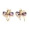 Brass Micro Pave Cubic Zirconia Pendants, Real 18K Gold Plated, Bowknot, Real 18K Gold Plated, Dark Slate Blue, 16x15x4mm, Hole: 5x3mm
