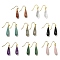 Ion Plating(IP) Natural Mixed Stone Dangle Earring, with Brass Earring Hook, Teardrop, 34~36x7~7.5mm