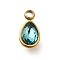 304 Stainless Steel Pendants, with Rhinestone, Real 18K Gold Plated, Ion Plating(IP), Teardrop, Aquamarine, 10.5x5.5x0.5mm, Hole: 1.8mm