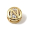 Brass Micro Pave Cubic Zirconia European Beads, Flat Round with Letter, Real 18K Gold Plated, Letter N, 10x6.5mm, Hole: 5x3mm